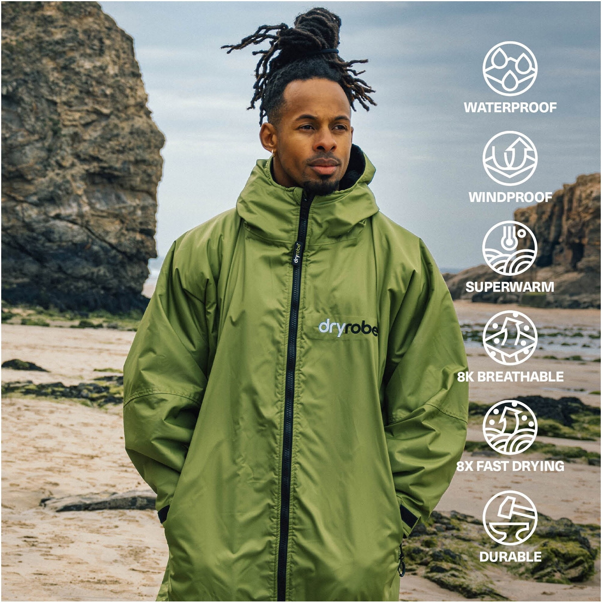 2025 Dryrobe Advance Long Sleeve Changing Robe V3 DALSV3 - Dark Green / Black